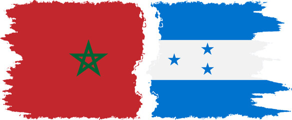 Honduras and Morocco grunge flags connection vector