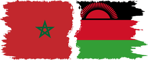 Malawi and Morocco grunge flags connection vector