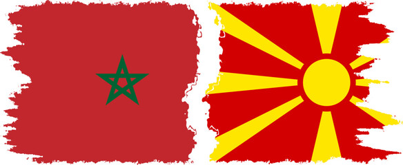 Northern Macedonia and Morocco grunge flags connection vector