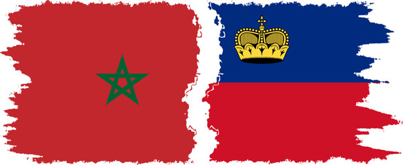 Liechtenstein and Morocco grunge flags connection vector