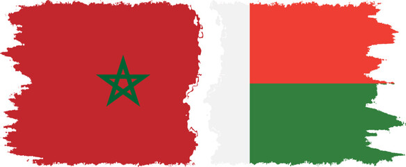 Madagascar and Morocco grunge flags connection vector