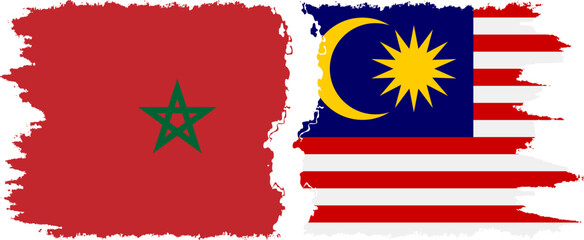 Malaysia and Morocco grunge flags connection vector