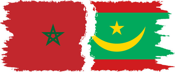 Mauritania and Morocco grunge flags connection vector