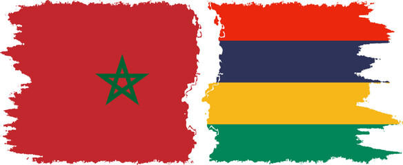 Mauritius and Morocco grunge flags connection vector