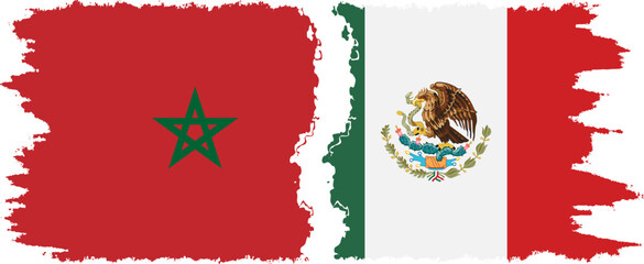 Mexico and Morocco grunge flags connection vector