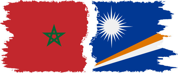 Marshall Islands and Morocco grunge flags connection vector