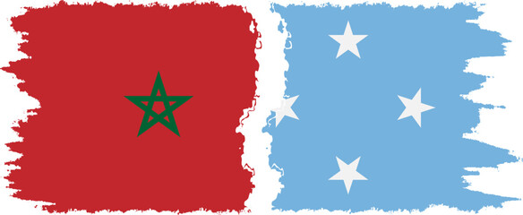 Federated States of Micronesia and Morocco grunge flags connection v - obrazy, fototapety, plakaty