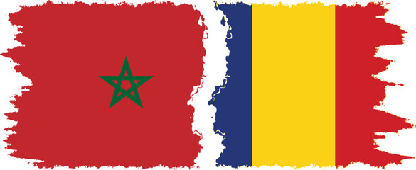 Romania and Morocco grunge flags connection vector