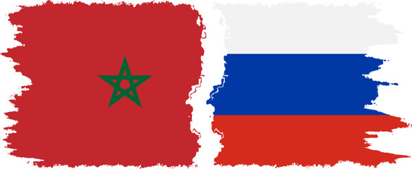 Russia and Morocco grunge flags connection vector