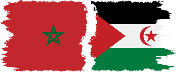 Western Sahara and Morocco grunge flags connection vector