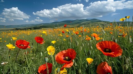 poppy flowers in summer, In remember of military veteran and Happy memorial day Celebration
