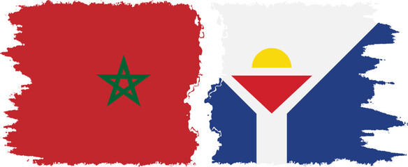 Saint Martin and Morocco grunge flags connection vector