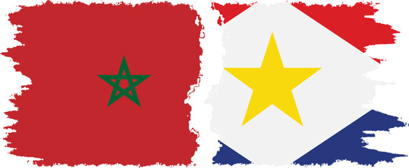 Saba and Morocco grunge flags connection vector