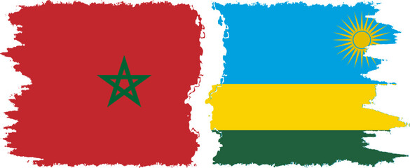 Rwandan and Morocco grunge flags connection vector