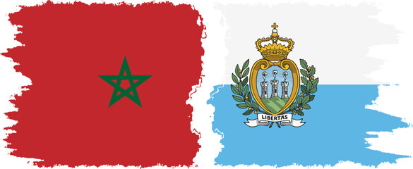 San Marino and Morocco grunge flags connection vector