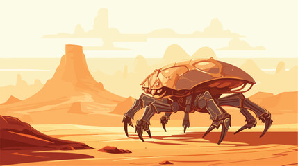 A desert landscape with giant mechanical scorpions fl - obrazy, fototapety, plakaty