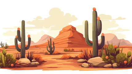 A desert landscape with giant mechanical cacti flat vector