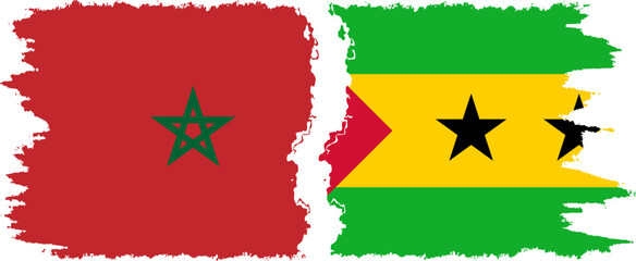 Sao Tome and Principe and Morocco grunge flags connection vector