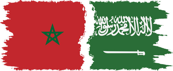 Saudi Arabia and Morocco grunge flags connection vector