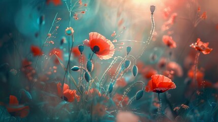 poppy flowers in summer, In remember of military veteran and Happy memorial day Celebration
