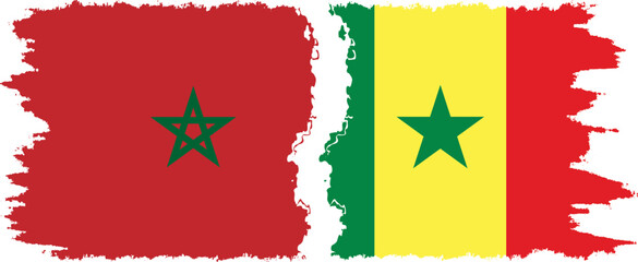 Senegal and Morocco grunge flags connection vector