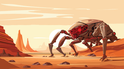 A desert landscape with giant mechanical scorpions fl - obrazy, fototapety, plakaty