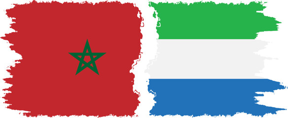 Sierra Leone and Morocco grunge flags connection vector