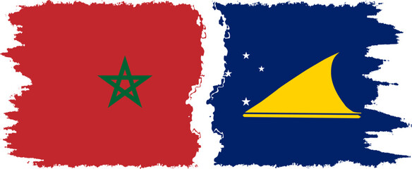 Obraz na płótnie Canvas Tokelau and Morocco grunge flags connection vector