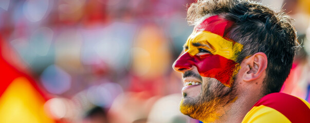 Obraz premium Football or soccer fans cheer and support their team on tribune in football stadium