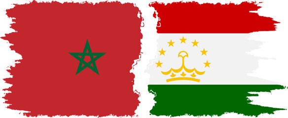 Tajikistan and Morocco grunge flags connection vector