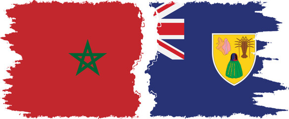 Turks and Caicos and Morocco grunge flags connection vector