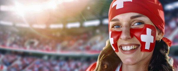 Football or soccer fans cheer and support their team on tribune in football stadium