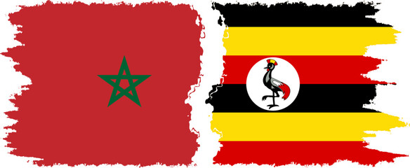 Uganda and Morocco grunge flags connection vector