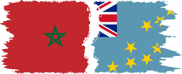 Tuvalu and Morocco grunge flags connection vector