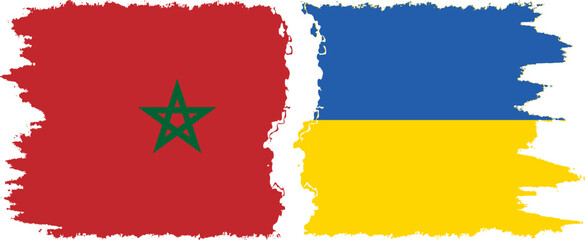 Ukraine and Morocco grunge flags connection vector