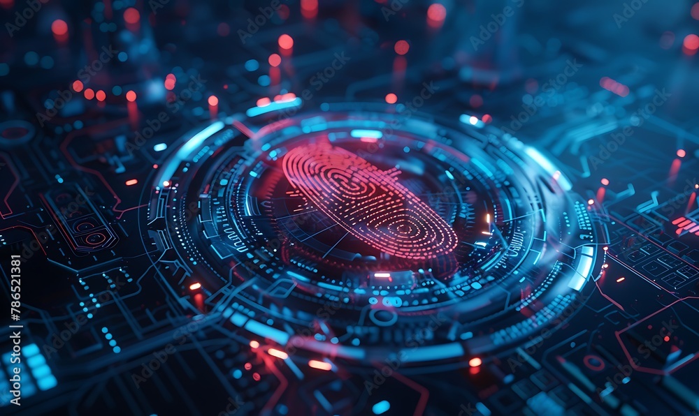 Poster Futuristic Security, Biometric Fingerprint Technology Ensures Maximum Trust in High Tech Environment