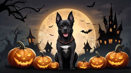 Halloween banner illustration with scary pumpkins background concept 