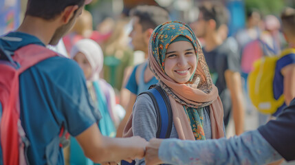 Volunteers helping refugees settle into their new community. Happiness, love, health, tolerance