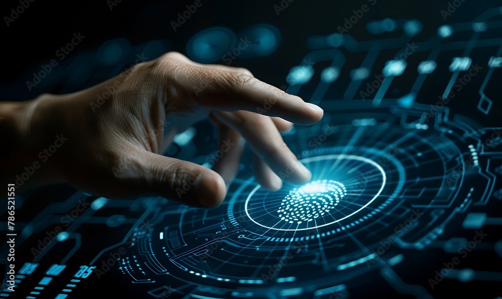 Leinwandbilder futuristic security, biometric fingerprint technology ensures maximum trust in high tech environment