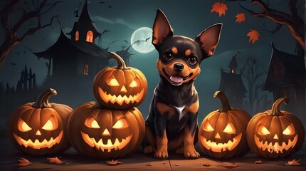 Halloween banner illustration with scary pumpkins background concept 