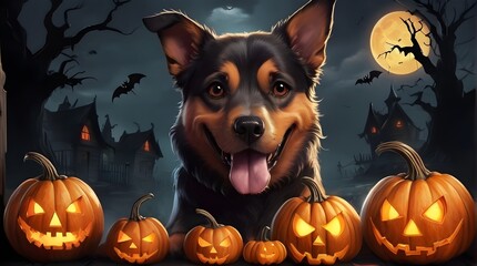 Halloween banner illustration with scary pumpkins background concept 