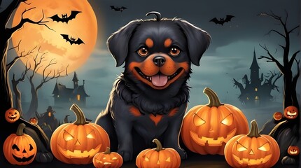 Halloween banner illustration with scary pumpkins background concept 