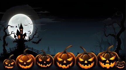 Halloween banner illustration with scary pumpkins background concept 