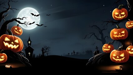 Halloween banner illustration with scary pumpkins background concept 
