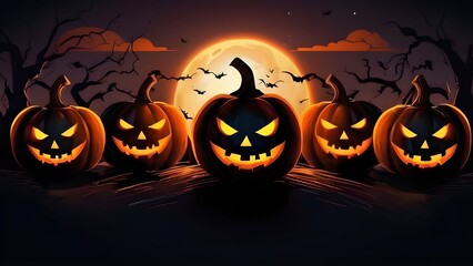 Halloween banner illustration with scary pumpkins background concept 