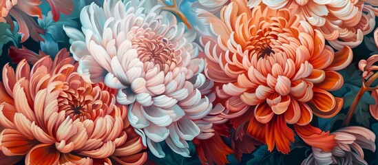 chrysanthemum flowers painted with oil paints 