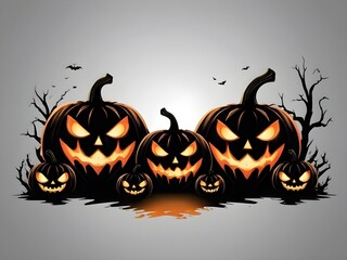 Halloween banner illustration with scary pumpkins background concept 