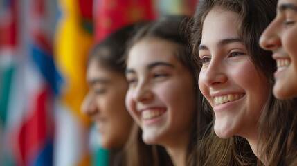 Obraz premium Cultural exchange programs bringing students together from different countries. Happiness, love, health, tolerance