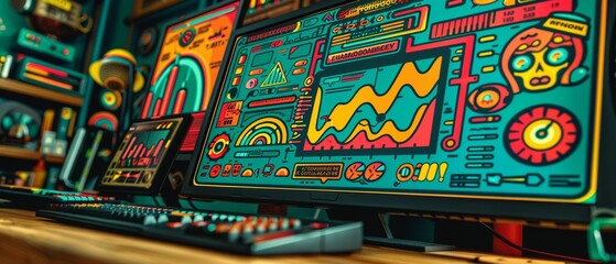 Fototapeta premium Closeup of a highresolution office monitor displaying dynamic data analytics, emphasizing clarity and productivity tools