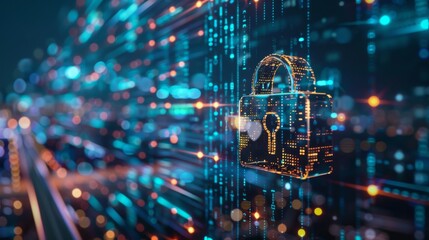 Fototapeta premium Digital Security Concept With Glowing Padlock Icon